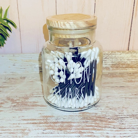 Rae Dunn COTTON SWABS Glass jar